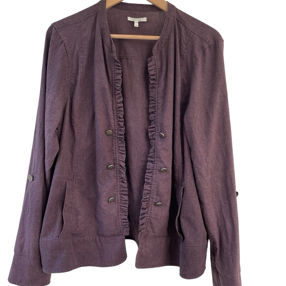 Linen Blend Purple Ruffle Feminine Boho Casual Lagenlook Blazer Jacket Large